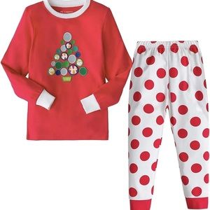 Red & White CHRISTMAS TREE Kids Polka-Dot 100% Cotton Pajama Set — Kids Size 8